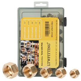 LTWFITTING Assortment Kit Tube OD 1/4" 5/16" 3/8" 1/2" 5/8" Brass Compression Cap Set (Pack of 100)