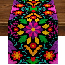 Nepnuser - Camino de mesa mexicano del día de los muertos, 72 pulgadas de largo, diámetro de los muertos, decoraciones de México, fiesta, lino, altar Ofrenda, decoración del hogar y la cocina