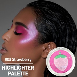 Prreal Highlight, Multi-Color Highlighter Palette, Strawberry Highlighter, Blendable Highlight Blush Contour Palette for Face Makeup #03Strawberry