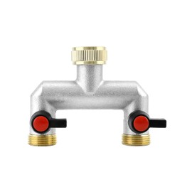 QWORK® Hose Splitter 2 Way 3/4" Brass Garden Tap Splitter Tap Splitter Hose Connect Splitter with On/Off Valves, Rust Resistant Tap Adapter for Home Garden and Kitchen