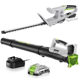 Cordless Leaf Blower and Hedge Trimmer Combo 21V Ultra-Lightweight 3lbs 400CFM/130MPH Blower, 18" Blade & 5/8'' Cutting Bush Trimmer with 2.0Ah Battery and Fast Charger, Ideal for Homeowners & Seniors