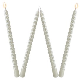 Tapered Candles 8 Hour Slow Burn Candle Sticks 10 Inch Unscented Tapered Candles 4 Pack Drip Free Christmas Candles Smokeless Clean Burning, White Gloss Metallic Style Candles