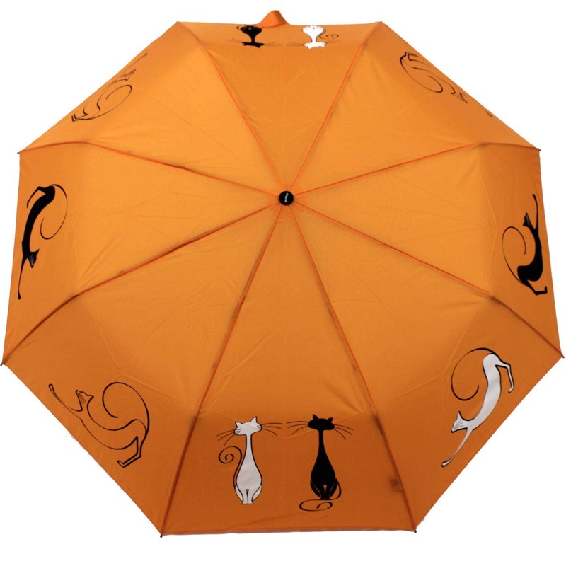 Doppler Mini Pocket Umbrella Open-Close Automatic Cats Friends, orange, Compact,
