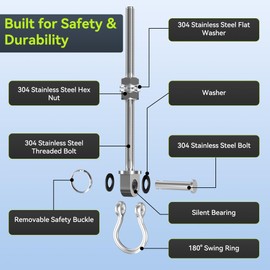 EFEALL Pack of 4 Swing Hooks with Ball Bearings, M10 x 180 mm Stainless Steel Swing Attachment for Hammock, Swing Frame, Hanging Chair, Screw Mounting on Wooden and Metal Beams, 680 kg Load Capacity