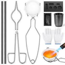 Hysagtek 9 Pcs Crucibles for Melting Metal Kit - Graphite Torch Melting Casting Kit, Graphite Crucible, Graphite Ingot Molds, 2 Crucible Stir Stick, Quartz Cup & Tongs, Gloves