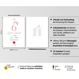 Frank Paperman® Gifts for 6th Wedding Anniversary | Wedding Anniversary | Sugar Wedding Anniversary | Certificate Wedding Anniversary | Classic | Gift Ideas Wedding Anniversary | DIN A4 Format