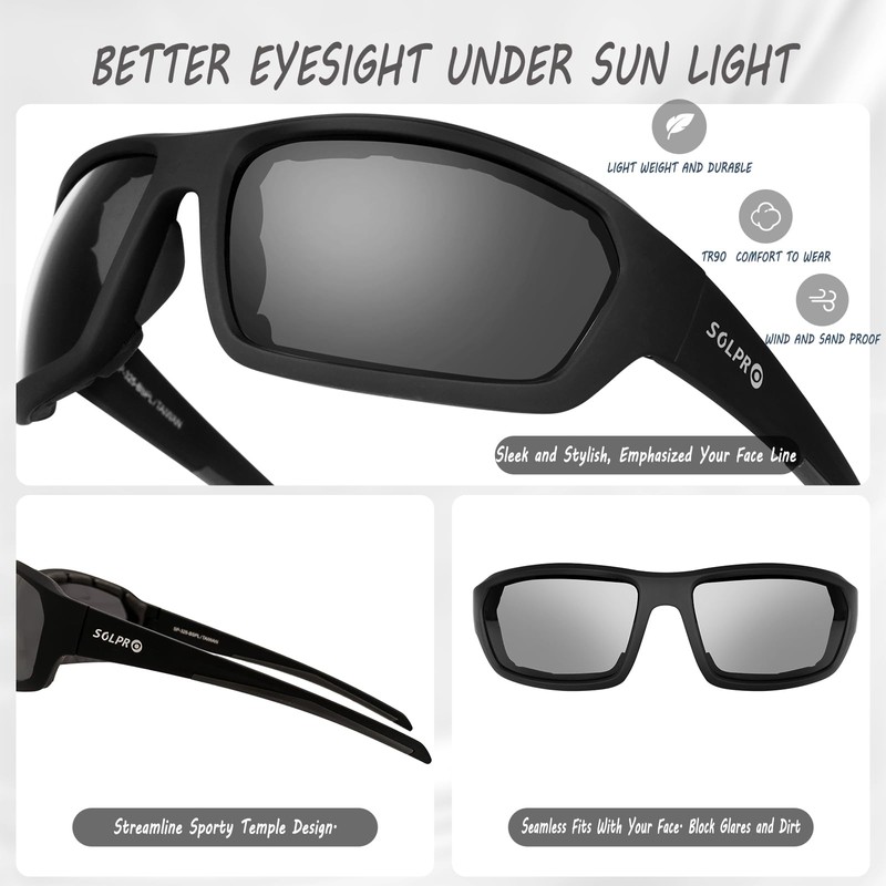 SOL PRO Polarized Sports Sunglasses Foam Padded for Men and