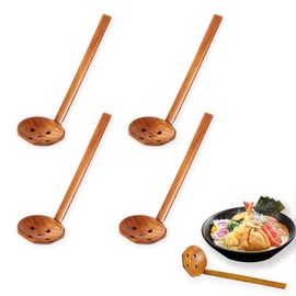 4 Pcs Chinese Soup Spoons Long Handle Wooden Slotted Spoon, 8.4 Inch Ramen Spoon Wood Soup Spoons Dark Brown Wooden Serving Spoons for Soup, Coffee, Salad Desserts, Chips, Snacks, Cereal, and Fruit