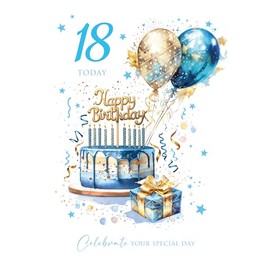 Cherry Orchard Luxury18th Birthday Card for him, Age 18 Milestone Birthday card From, Finished with Beautiful blue foil