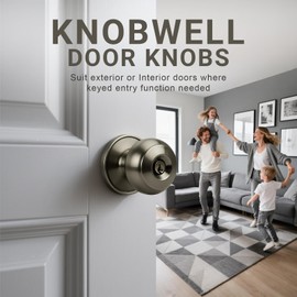 KNOBWELL 2 Pack Door Knob with Lock and Key (Keyed Alike), Keyed Entry Door Knobs Lock, Exterior Door Knob for Front Doors, Antique Brass