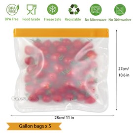 Careuoklab 10 Pack Reusable Food Storage Gallon Bags, Large Capacity Ziplock Organization Freezer Bags, Leakproof BPA Free, Easy Seal & Food Storage Tools Containers for Kitchen (2 Sizes)