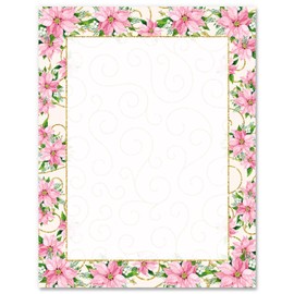 AnyDesign 80 Pack Christmas Stationery Letterhead Paper Pink Poinsettia Letter Paper Vintage Writing Paper Notes Greeting Paper for Invitation Office Printing Supplies, 8.5 x 11 Inch