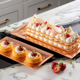 Copper Hammered Trays - Rose Gold Serving Tray and Platters - Appetizer Tray - Large Decorative Food Tray (2 Pack Rectangle Platters)