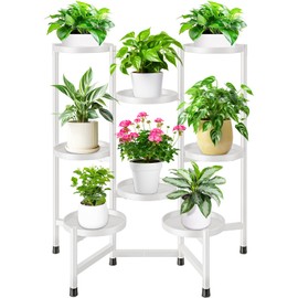 KHayRovies 8 Tier Plant Stand Indoor Tall, Tiered Plant Stands Outdoor for Multiple Plants, Corner Metal Folding Flower Display Holders Rack Shelf for Living Room Balcony Garden, Cream White