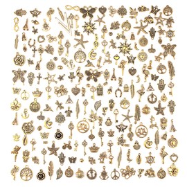 JIALEEY - 200 colgantes de oro antiguo tibetano mezclados para pulseras, collares, bisutería y manualidades, Zinc, Aleación.