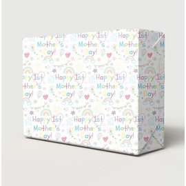 4 Sheets 4 Tags Happy 1st Mother's Day Multi Coloured Writing With Cute Doodles Background Design Wrapping Paper Cute And Fun Mummy Gift Wrap (PA)