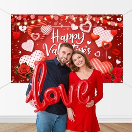 Mocsicka Happy Valentine's Day Backdrop Banner Red Rose Valentines Day Background Love Heart Theme Photo Booth Props Banner for Valentines Day Party Decorations Supplies