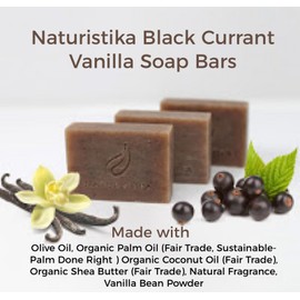 Naturistika Black Currant Vanilla Soap Bar. Vegan All Natural Handcrafted with Organic Oils and Non-GMO ingredients. Face and Body Soap for Men, Women and Teens. Handmade in USA. (3 Bars, 4 oz each)