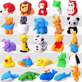 3 otters Paquete de 50 gomas de borrar de animales, premios de escritorio para aula, juguetes de caja del tesoro, recompensas de juego para la escuela, mini gomas de borrar divertidas y lindas para