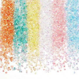 OLYCRAFT 60g 6 Colors Bingsu Beads 3mm Mixed Colorful Iridescent Crispy Bingsu Beads Soft Straw Tube Bead Iridescent Straw Beads for Crunchy DIY Craft Supplies Vase Filling Wedding Table Decoration