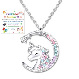 DPKOW Preschool Graduation Gifts for Her, Unicorn Necklace Graduation Card Preschool Leaving Gifts Congratulations Graduate Party Favours for for Daughter Granddaughter Niece Friend