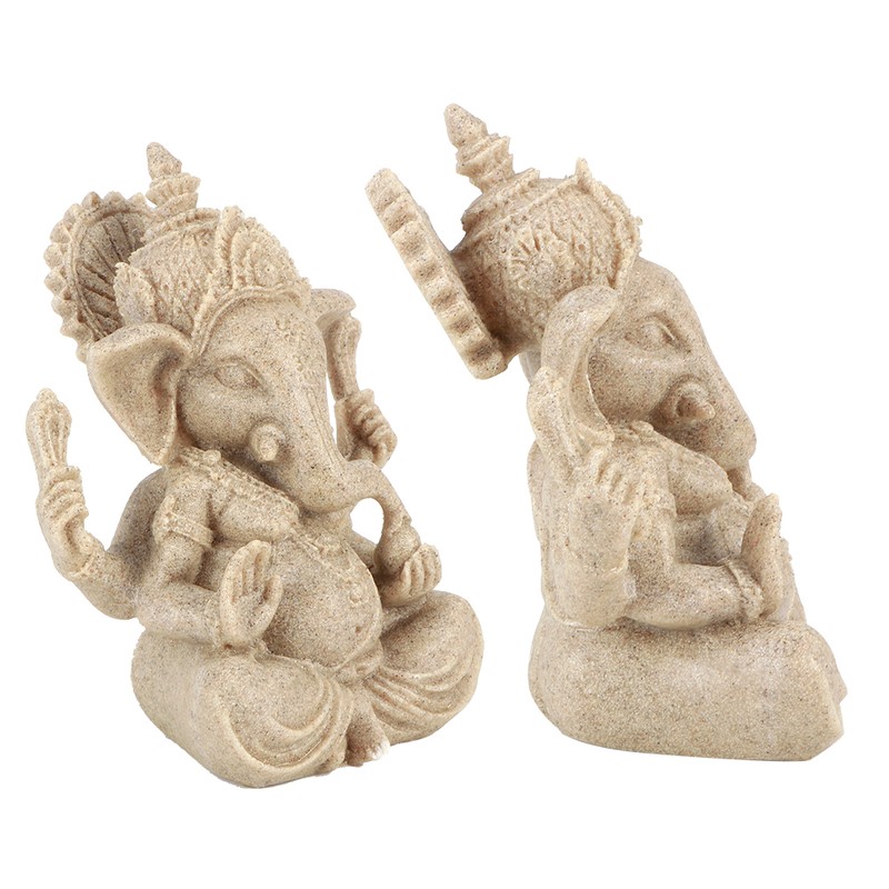 Sandstone Resin Indian Ganesha Elephant God Statue Fengshui Buddha Sculpture