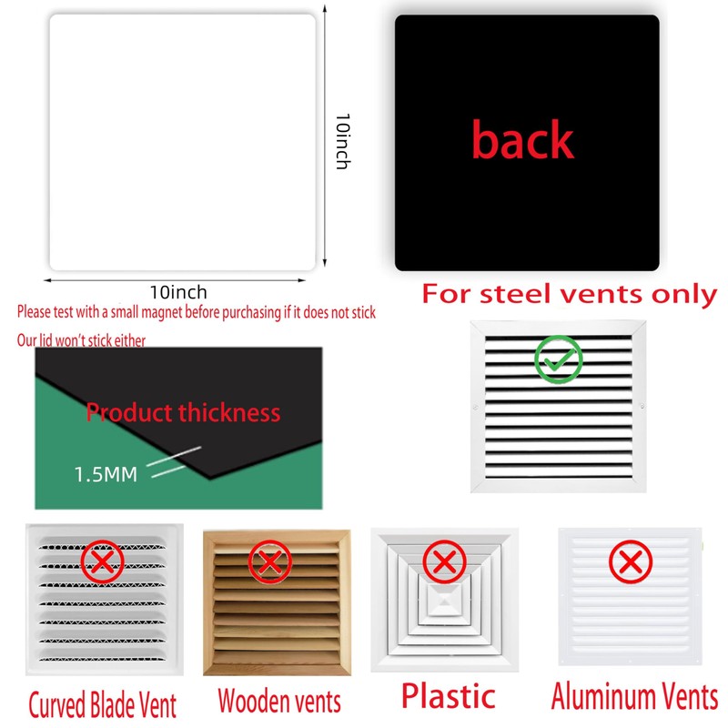 Square Magnetic Vent Covers, Extra Strong Magnets, 10" x 10"