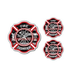 3 Pack Firefighter Sticker Decal Badge Maltese Cross Thin Red Line USA American Flag Red Lives Matter for Firemen or Firewomen for Cars Trucks Window Windshield SUV Motorcycle Auto