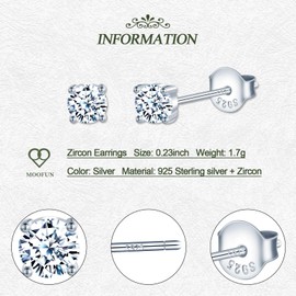 MOOFUN 6 mm Cubic Zirconia Stud Earrings Women's Earrings 925 Silver Earring Rose Gold/Silver/Gold/Black First Stud Earrings for Mum Girlfriend Girls Sister Women Gift Birthday Gift, Sterling Silver