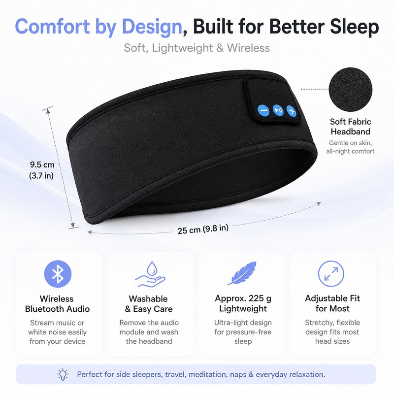 Bluetooth Sleep Headband with Ultra-Thin Speakers – Wireless Audio Eye