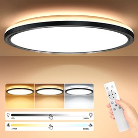 24 W 2642LM LED Ceiling Light Flat with Remote Control & Backlight, Dimmable 3000 K - 6500 K Ceiling Light LED Round, Ultra Thin Lamp for Bedroom, Kitchen, Hallway, Balcony, Office, Bathroom, Black