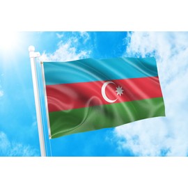 DMSE Azerbaijan Flag 3X5Ft Foot 100% Polyester 100D Flag