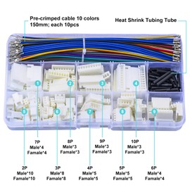 Kidisoii JST Connector Kit 2.5mm Pitch JST-XH 2.54 Male Female Connector with Premium 22AWG Pre-Crimped Cables,XH 2.54mm Connector 2/3/4/5/6/7/8/9/10 Pin Male Female Housing (XH-MF-Kit)