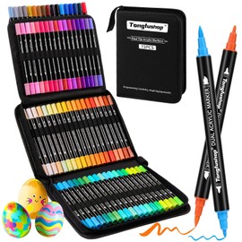 Tongfushop 72 Colors Acrylic Paint Markers, Dual Tip Acrylic Paint Pens with Brush Tip & Fine Tip, Wood Markers for Rock Painting, Wood, Canvas, Stone, Glass, Ceramic, DIY Crafts, Art Supplies