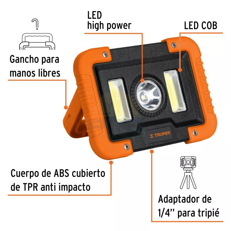 Truper LAT-1300 LED work lamp 1600 lm, rechargeable