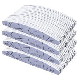 MANI KING 100 Pcs Professional Half Moon Grey 100/180 Standard Heavy Duty Single Use Nail File Good Quality Abrasion Resistant Nail File Set Made in EU