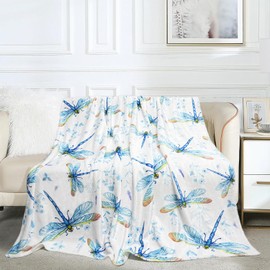 Dragonfly blanket 50X60 Inch,Flannel Cute Blue Dragonfly Blanket, Dragonfly Blanket Is The Best Gift for Dragonfly Lovers, Girls, Women, Adults,Family,Friends,Suitable for Sofa,Hair,Travel,Camping