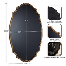 Kate and Laurel Leanna Decorative Scalloped Metal Chalkboard, 24 x 36, Gold, Framed Rounded Oval Vintage Chalkboard for Unique Display, Organization, and Decor