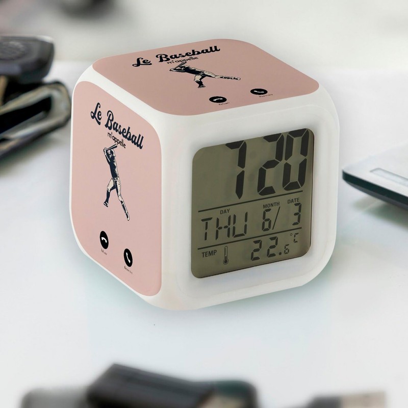 Fabulous Pink Cube Alarm Clock with Lighting - Baseball Calls