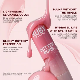 Ruby Kisses Butter Bomb Lip Balm, High Shine Tinted Lip Gloss, Ultra Hydrating Melting Lipstick With Shea Butter for Plumped Look, Lightweight Buildable Color With Glowy Glass Finish (Hot Chocolate)