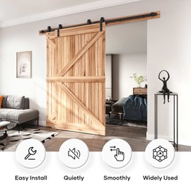 EaseLife 8 FT Bypass Double Sliding Barn Door Hardware Kit,Single Track,Heavy Duty,Slide Smoothly Quietly,Easy Install (8FT Track Kit for Double 53" Wide Door)