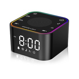HUO JI White Noise Machine, 30 Soothing Sounds Alarm Clock & Digital Clock for Adults, Sleep Support, RGB Night Light, Bedside, Compact, Sleep Goods, Volume Control, Dimmable, Off Timer, Memory