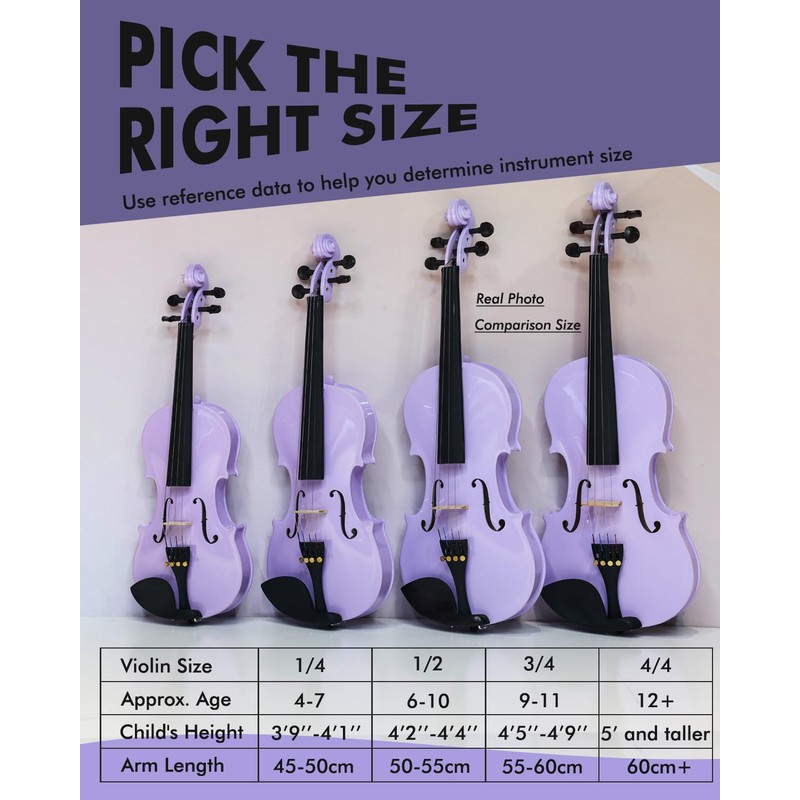Aileen Violin 4/4 Full Size for Adults Beginners, Purple Fiddle