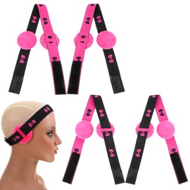 4pcs Wig Band for Lace Front , Elastic Bands for Wigs with 8 Pcs Comfortable Ear Covers, Lace Melting Bands Fashion Accessory, Two-Sided Design Wig Grip Band for Women Hair (Rose Red & Black Bow)