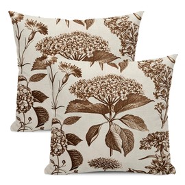 Yxuiyal Floral Pillow Covers 18x18 Set of 2 Vintage Brown Hydrangea Herbs Botanical Throw Pillow Cover Outdoor Decoration Boho Flower Pillowcase Farmhouse Decorative Cushion Case for Home Sofa Couch