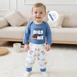 Newborn Baby Boy Outfits Excavator Truck Farm Coming Home Romper Pants Set Infant Boys Fall Winter Cute Clothes (Blue, 3-6 Months)