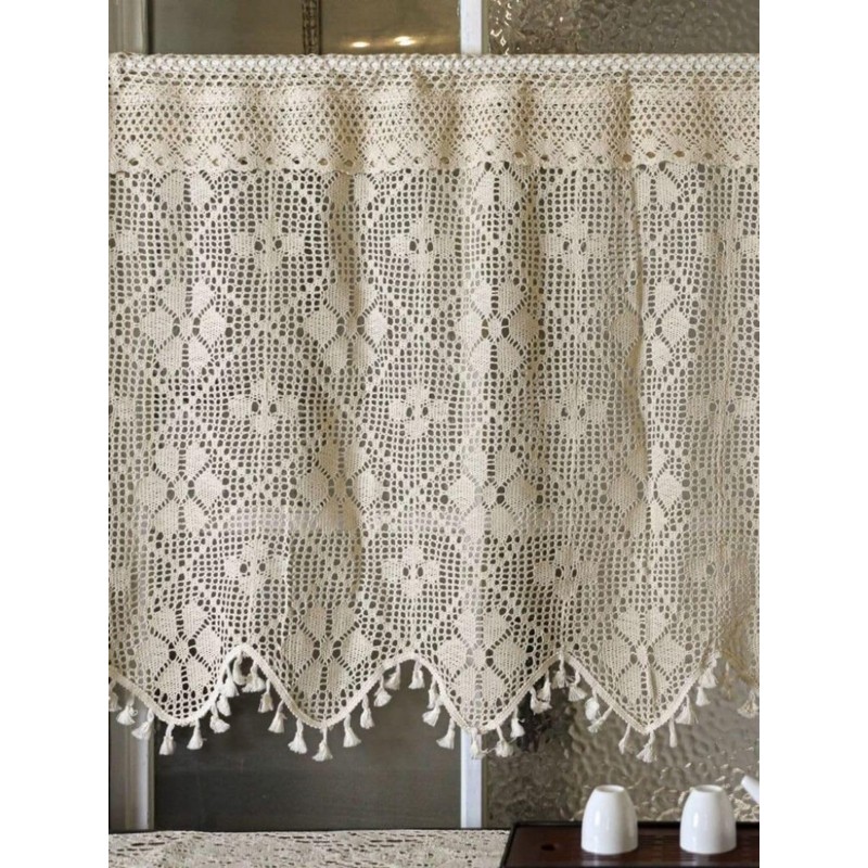 Yaland Bistro Curtain, Boho Curtain, Handmade Crochet Curtains with Cut-Outs,