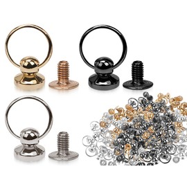 Lhbwhiz Pack of 24 O Ring Screw Rivets, Press Stud Rivets, Studs Screw Ring Rivets with Ring, 6 mm Head Button Stud Rivets, 3 Colours (Gold, Silver, Black)