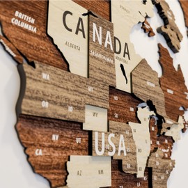 Multilayered 3D Wooden World Map, Travel Map with States and Capitals, Wall Decor For The New House, Gift For Travelers, Office Decor, Birthday Present, Living Room Decoration, Gift for Boys, Educational Activity for Children (XL, Mixed)