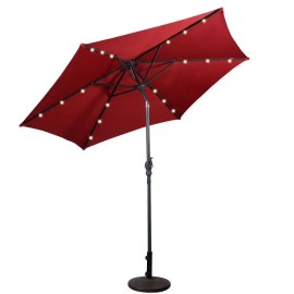 Dark Red Solar Led Patio Umbrella 9 Ft Crank Lift Steel Pole Outdoor Furniture With Lighted Canopycolor: Dark Red Color